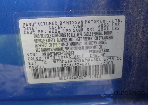 2014 Nissan Sentra Sr z USA, uszkodzony, nr VIN 3N1AB7APXEY334913